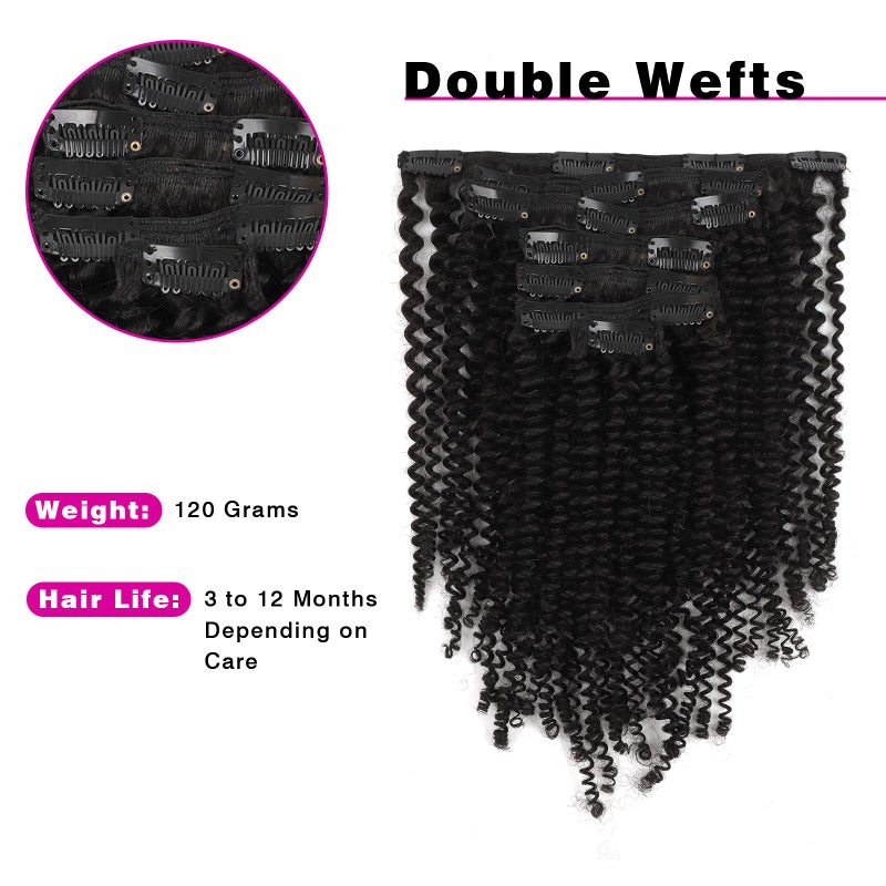 Sassina Real Thick Clip in Human Hair Extensions Kinky Curly Style 3B 3C Natural Color For African Americans Afro Kinky Curly Clip on 7Pcs-lot 120Grams-set, KC 14 Inch - Image 5